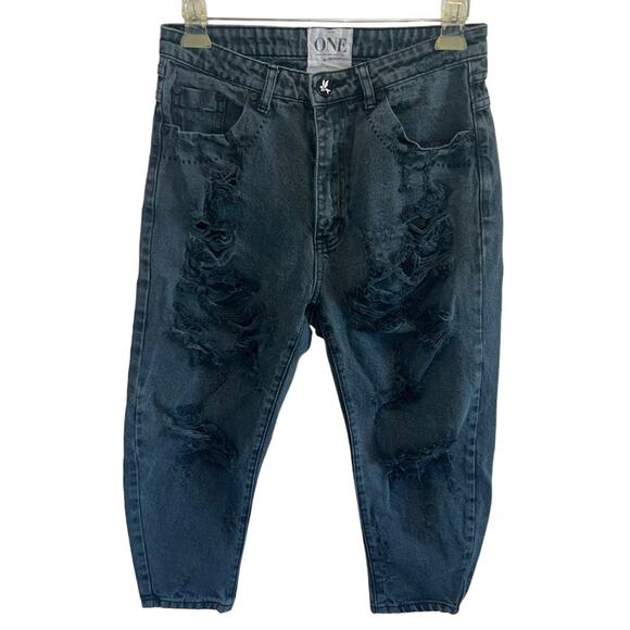 One by One Teaspoon Eagles 25 Slouchy Crop Jeans Distressed Black - Picture 3 of 11